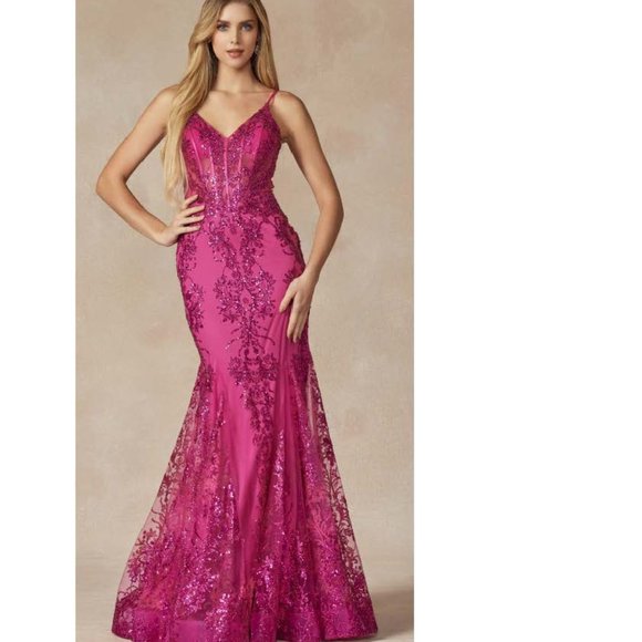 Prom Dress - Hot Pink Sequin - Large - Picture 3 of 4